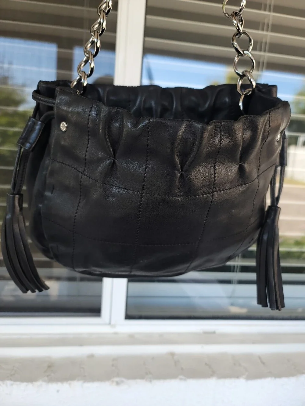 Chanel Black Quilted Leather Shoulder Bag with Chain Handles